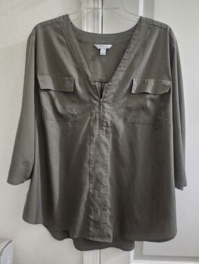 Olive Green Zip Front Blouse